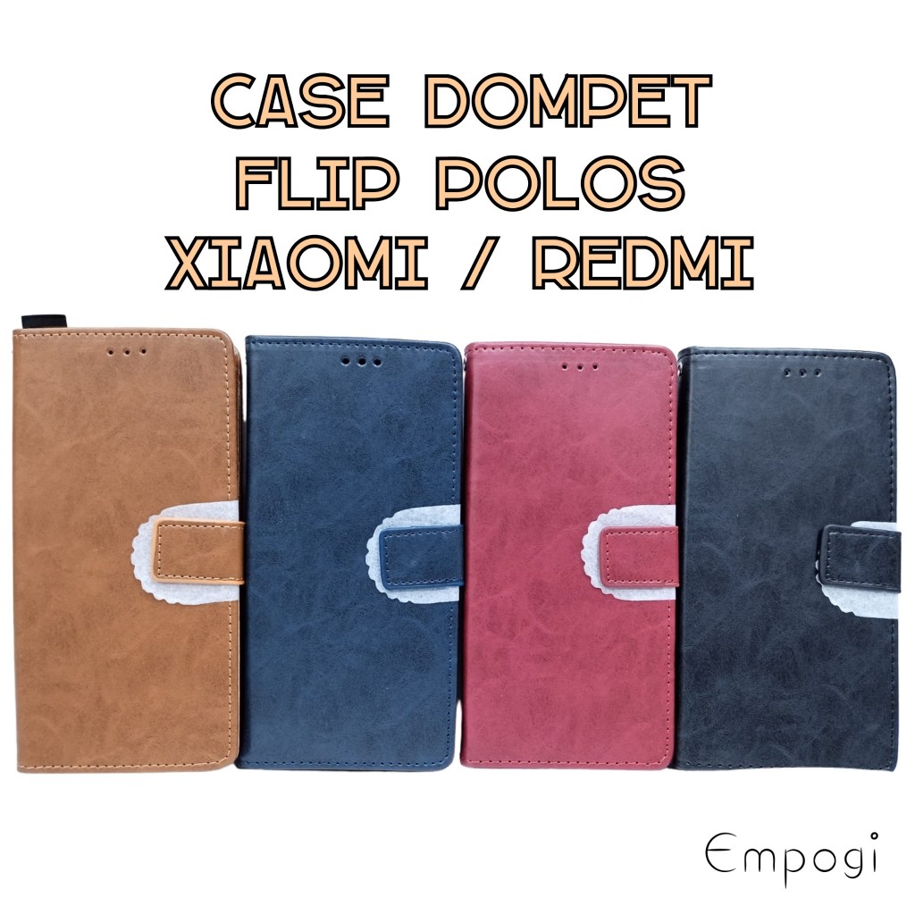 CASING DOMPET XIAOMI / REDMI (A1, 7A, 9C, 12C, NOTE 12 PRO) FLIP KULIT POLOS LEATHER CASE WALLET ALL