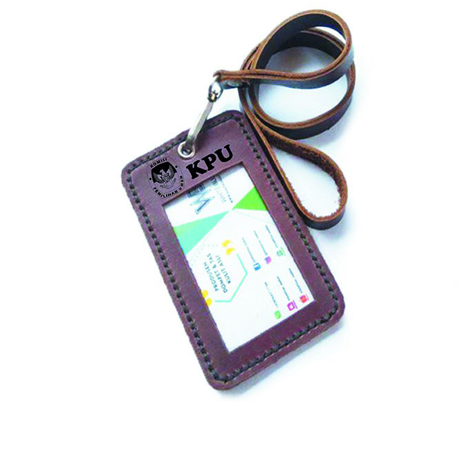 

☄️NEW✨ name tag id kulit asli logo KPU warna coklat - tali id card