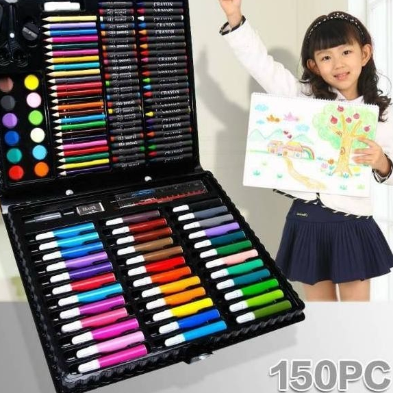 

5.5 MALL 150 pcs Crayon Alat Lukis Anak Pensil Warna Cat Air Perlengkapan Menggambar Melukis Mewarnai Set Art Full Set pc Krayon 150pcs 150pc Pastel Pena Cat Air Kuas