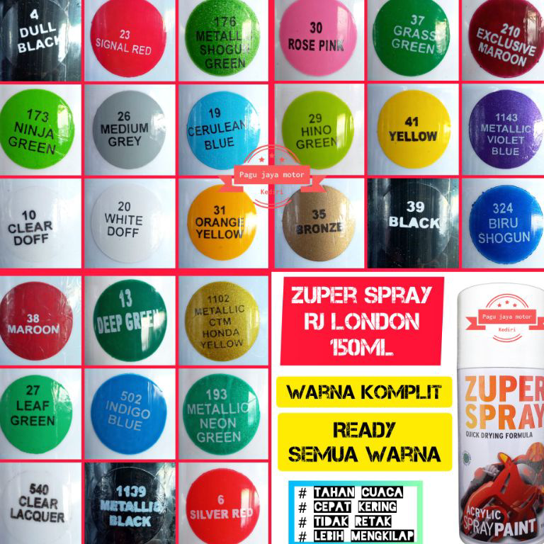 5.5 Promo Brand Pilok pilox 150cc ZUPER SPRAY semua warna cat semprot spray paint colour black hitam