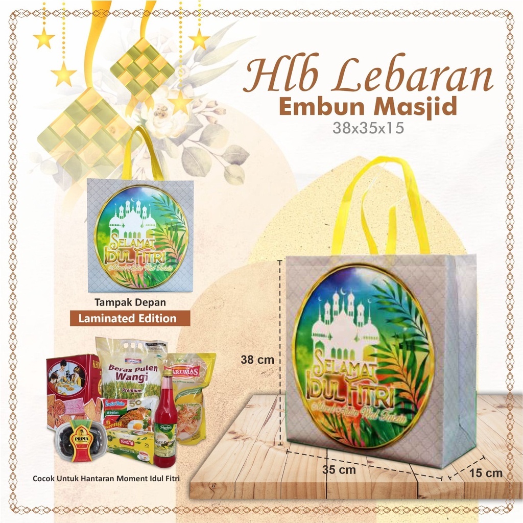 

Tas Hantaran Lebaran Jumbo | Tas Parcel Lebaran | Goodie Bag Lebaran Laminasi Jumbo Embun Masjid 38X35X15