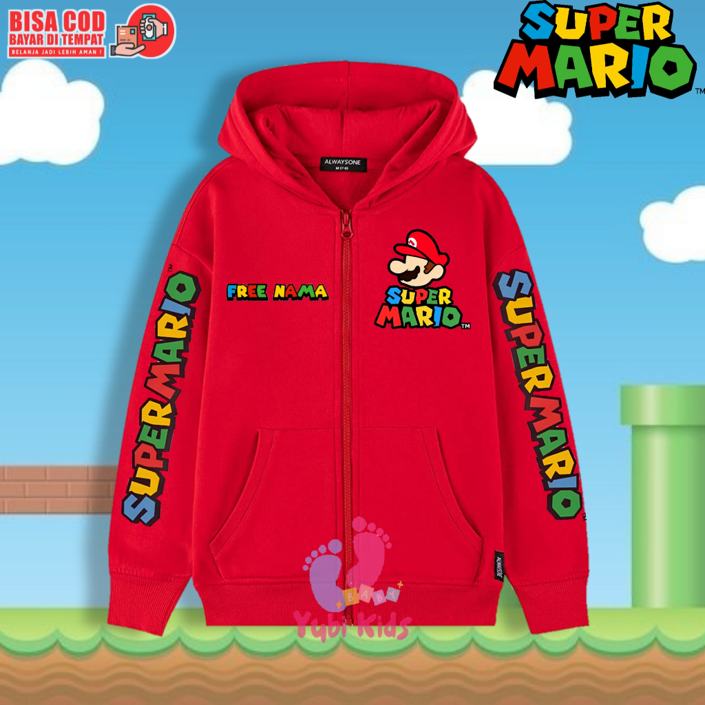 Jaket Hoodie Anak Super Mario Bros / Hoodie Zipper Anak Super Mario