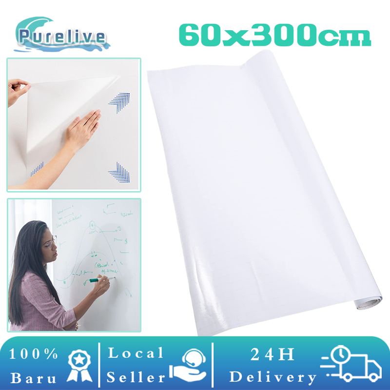 

60cmx3m Adsorpsi Elektrostatik Stiker Papan Whiteboard Sticker White Board Tempel