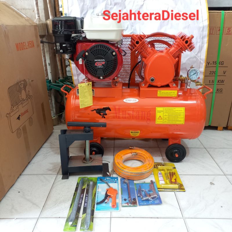 Kompresor angin Mustang 1/2hp+Mesin Bensin HONDA GP160+Tambal Ban