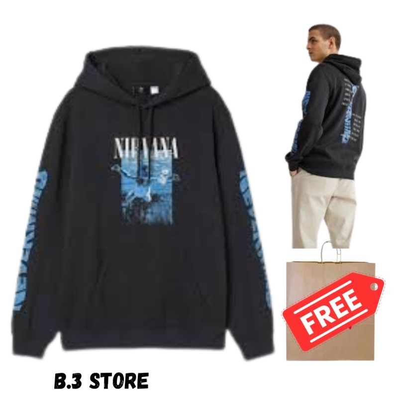 Hoodie Jaket HM Nirvana Never Mind Black Jaket Sweater HnM Pria Wanita Fulltag