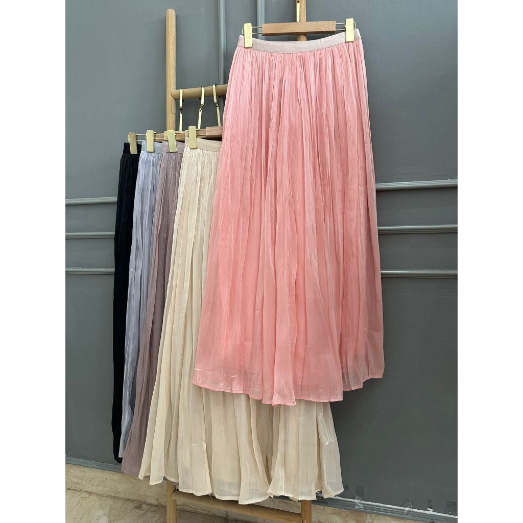 BEVY Rok Polos Maxi Panjang Import Premium Rok Shimmer Polos