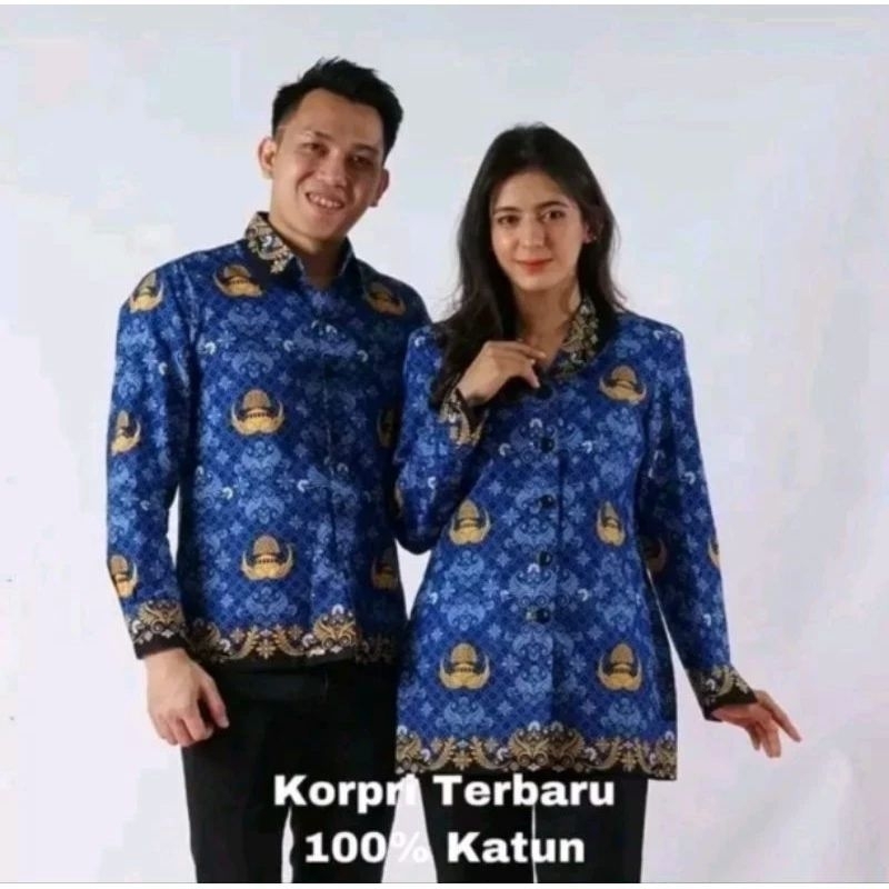 Baju Batik KORPRI Krah Hitam Terbaru 2023 Katun Premium PNS Guru Pria Wanita