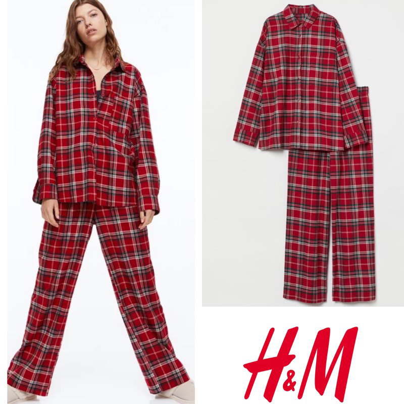 h&m hnm hm red plaid piyama pajamas set baju tidur