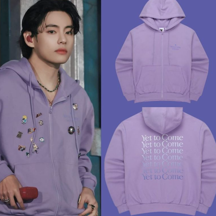 LARIS MANIS ( READY STOK ) JAKET HOODIE Korean bts yet to come IN BUSAN TULISAN GRADASI UNGU ready u