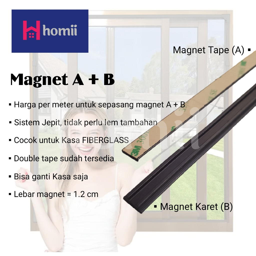 Homii Double Magnet DIY Kasa Nyamuk Fiberglass (Magnet Double Tape + Magnet Karet) Sepasang Magnet K