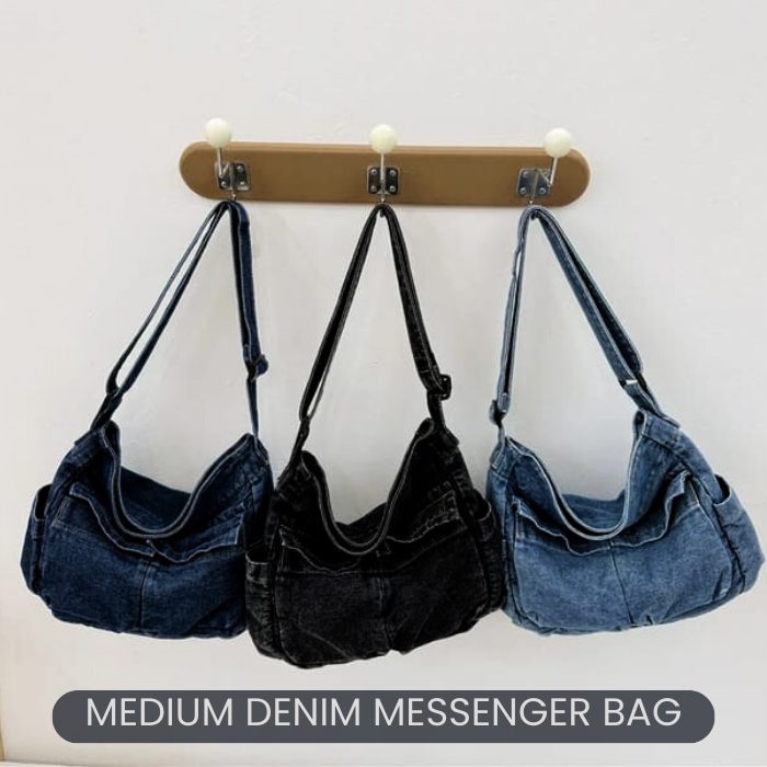 AC MDMS MEDIUM Denim Casual Sling Messenger Hobo Bag Tas Selempang Ukuran Sedang Jeans Kanvas Canvas