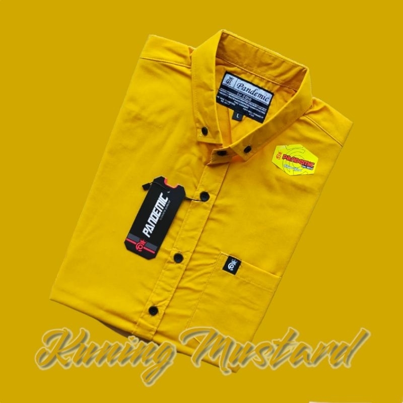 KEMEJA PRIA KEMEJA POLOS PRIA KEMEJA KUNING MUSTARD LENGAN PENDEK