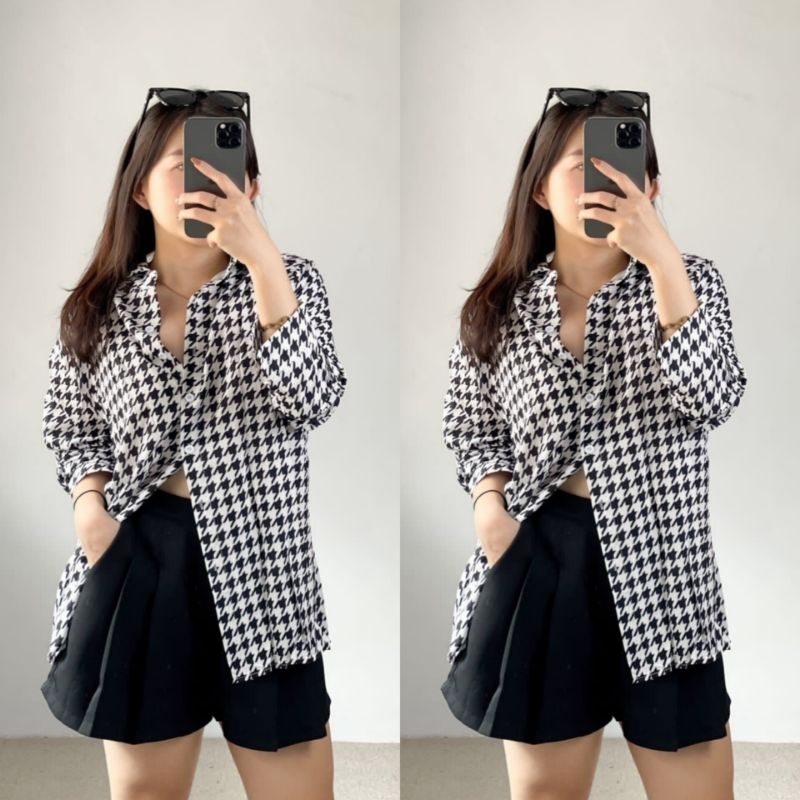 Kemeja HOUNDSTOOD Lengan Panjang Basic New Arrival Murah - Baju Atasan Wanita Oversize Bahan Silky I