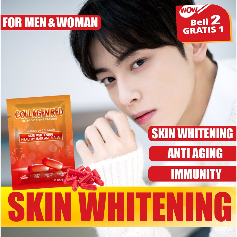 OBAT PEMUTIH KULIT PRIA COLLAGEN RED KAPSUL ORIGINAL SKIN WHITENING TUBUH BADAN WAJAH KETIAK SELANGK