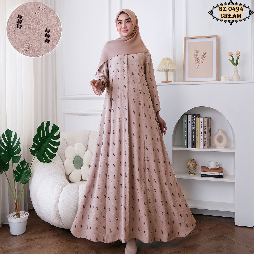 Gamis Crinkle Uragiri Cream GZ0494/ Gamis Cream/ Gamis Remaja/ Gamis Jumbo