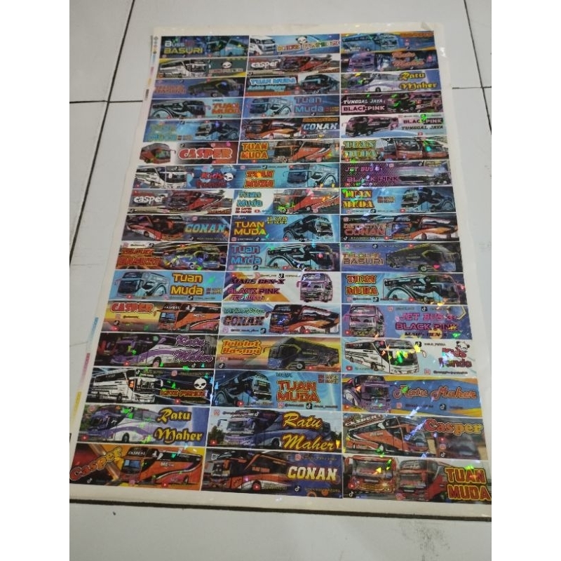 

1lembar stiker bus basuri bahan hologram / bahan anti air dalam 1lembar isi 48kotak bahan dijamin puas ga akan pudar dan ga akan luntur