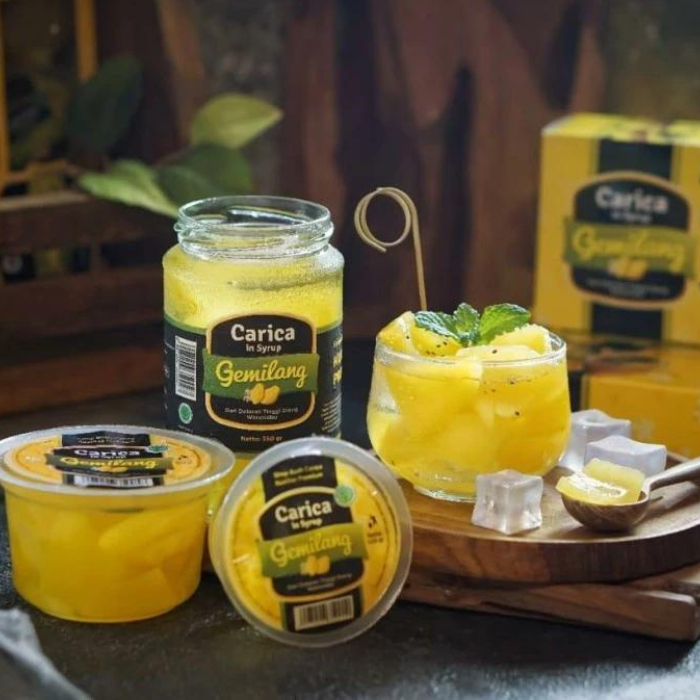 

Carica Merk Gemilang Segar Kemasan Buah Minuman Pepaya Khas Dieng