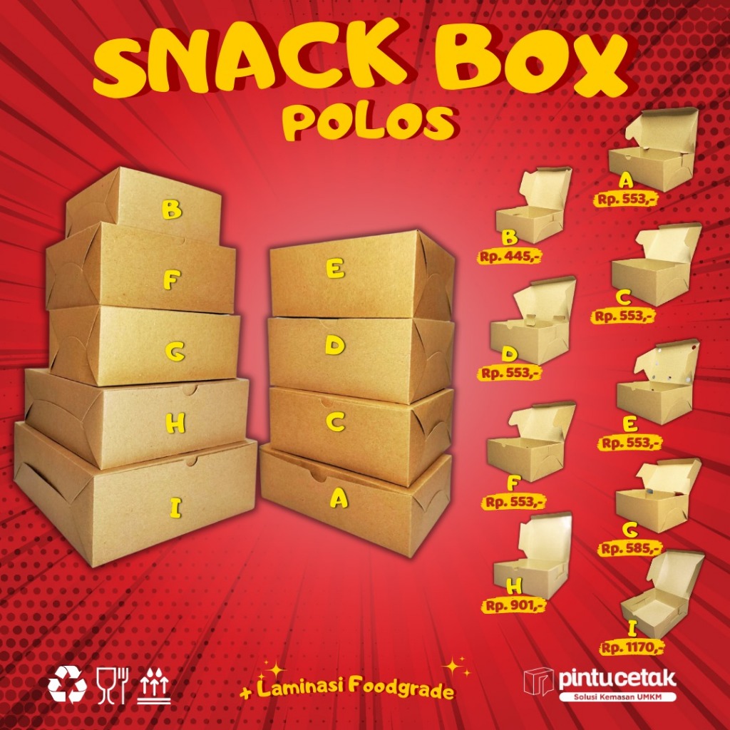 SNACK BOX/FRIED CHICKEN BOX POLOS MIN ORDER KELIPATAN 50 PCS, TERMURAH Lunch Box Paper Kraft, Paper 