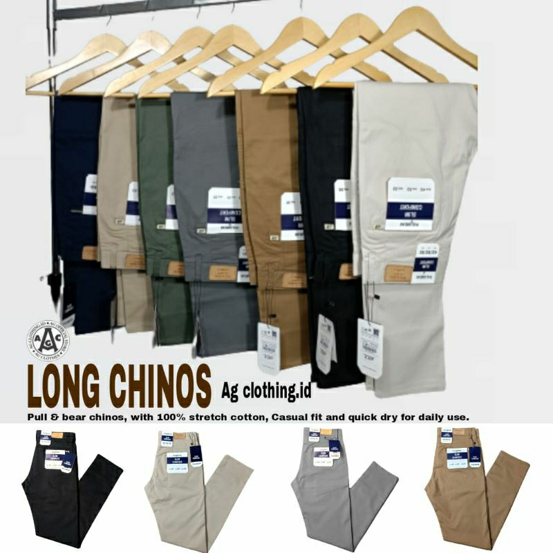 Pull & bear celana chino pria slim fit premium import original long chinos casual formal