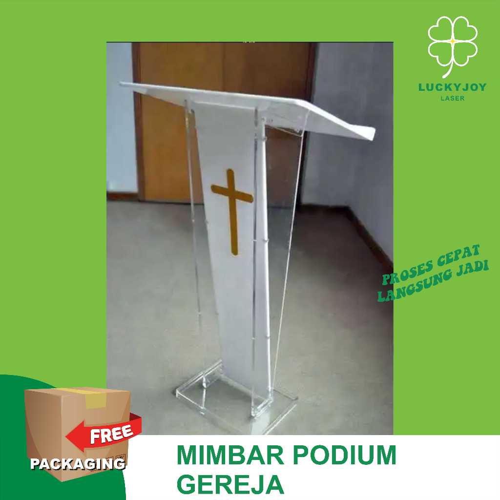 MEJA MIMBAR PODIUM ACRYLIC GEREJA BISA CUSTOM LOGO