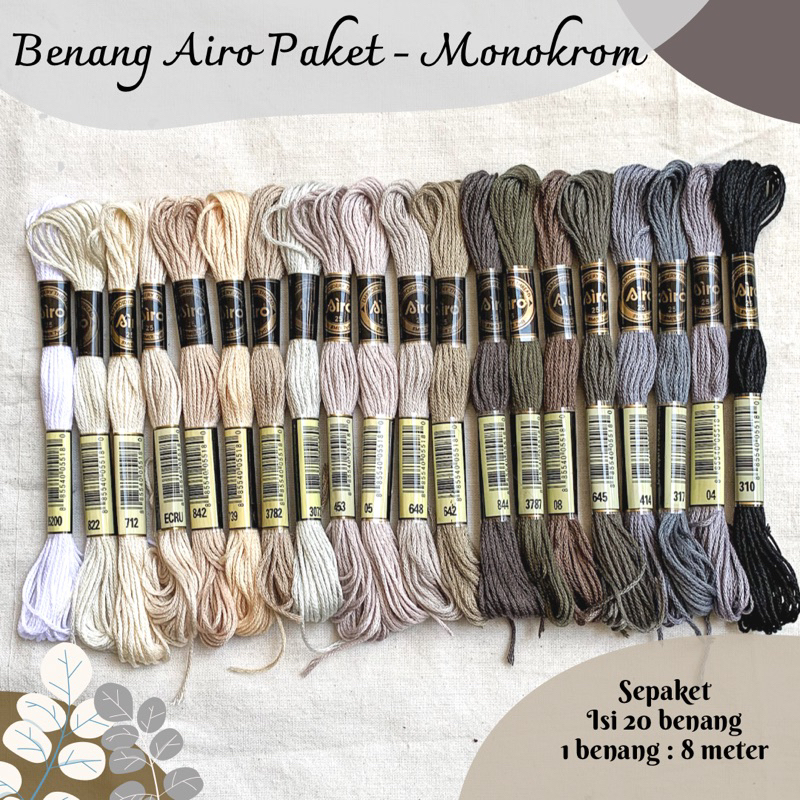 Paket Benang Sulam Airo - Monokrom (20 benang)