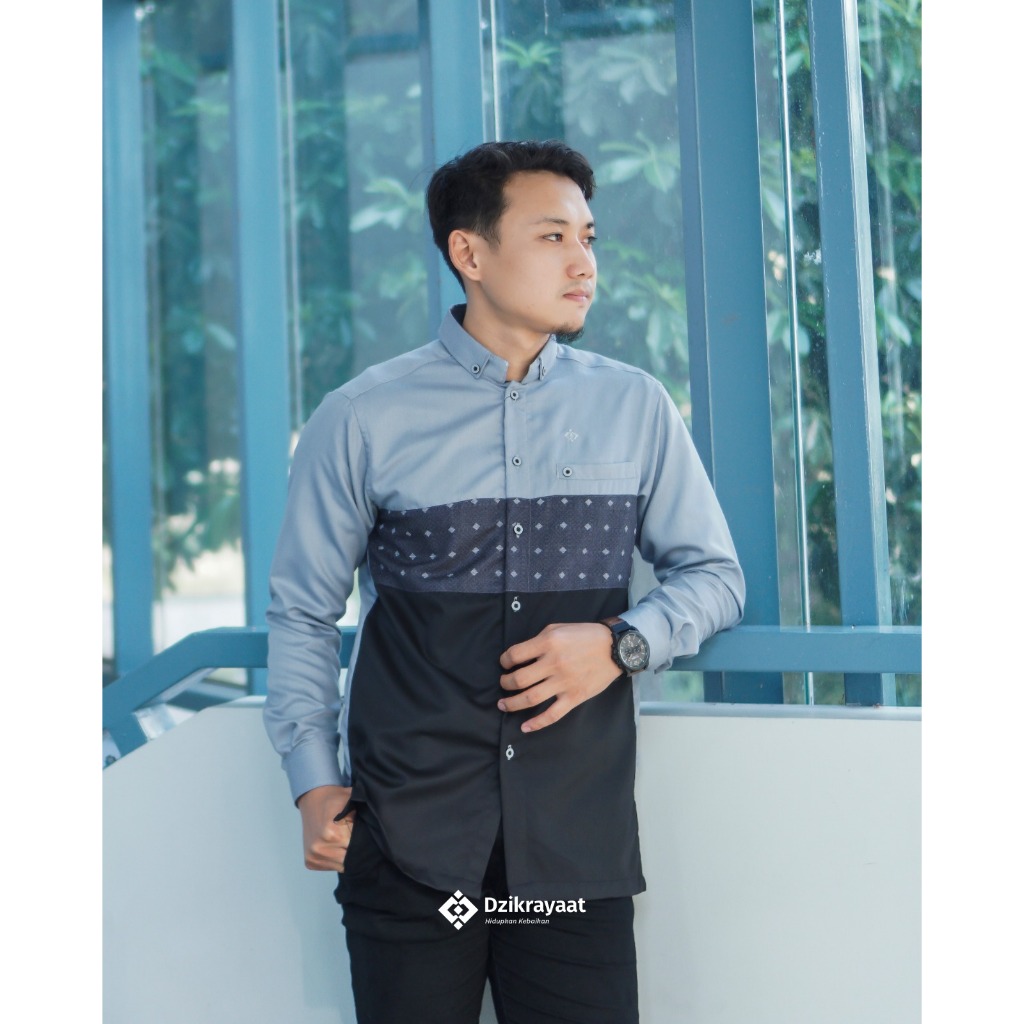 Kemeja Koko Lengan Panjang Dzikrayaat DZ-490 Abrizam Grey Panjang - Baju Koko Dzikroyat/Zikroyat