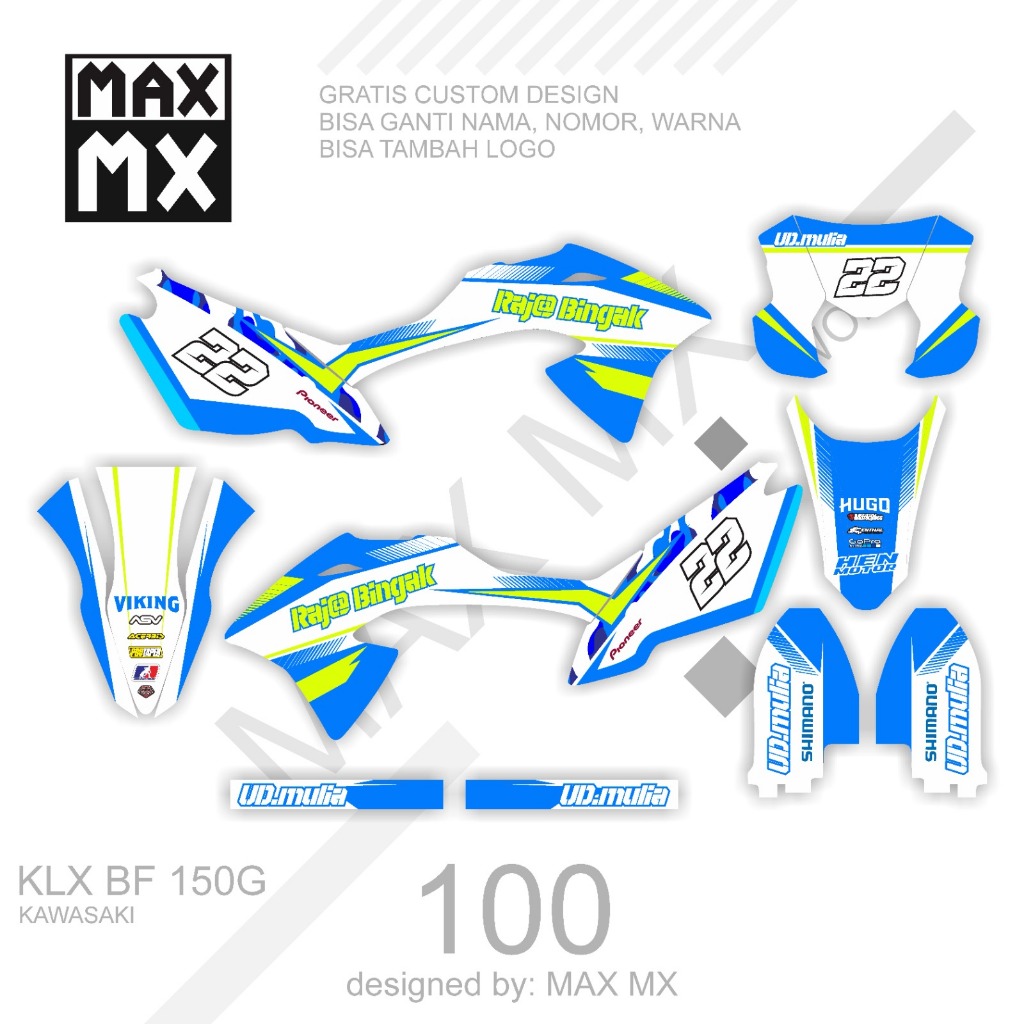 decal keren stiker full body klx 150 bf variasi striping motif putih biru hijau simple simple keren 