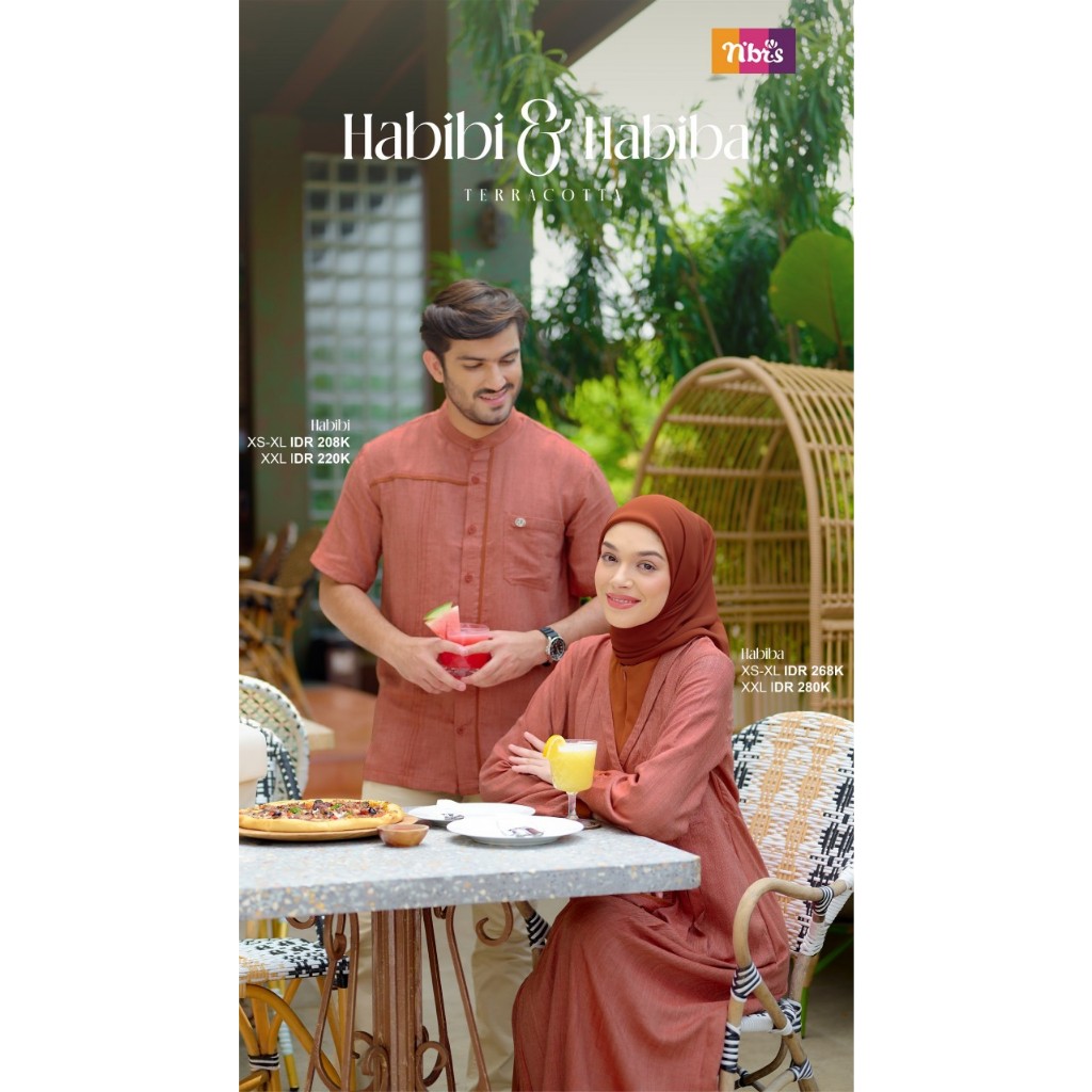 [ SALE ] TERBARU COUPLE GAMIS KEMEJA KOKO NIBRAS NBRS HABIBI HABIBA TERRACOTA MERAH BATA  XS- XXL LE