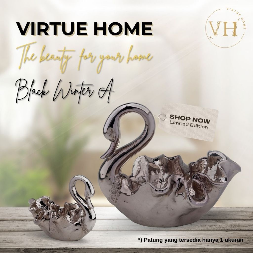 PATUNG DEKORASI RESIN ART ANGSA BLACK WINTER A