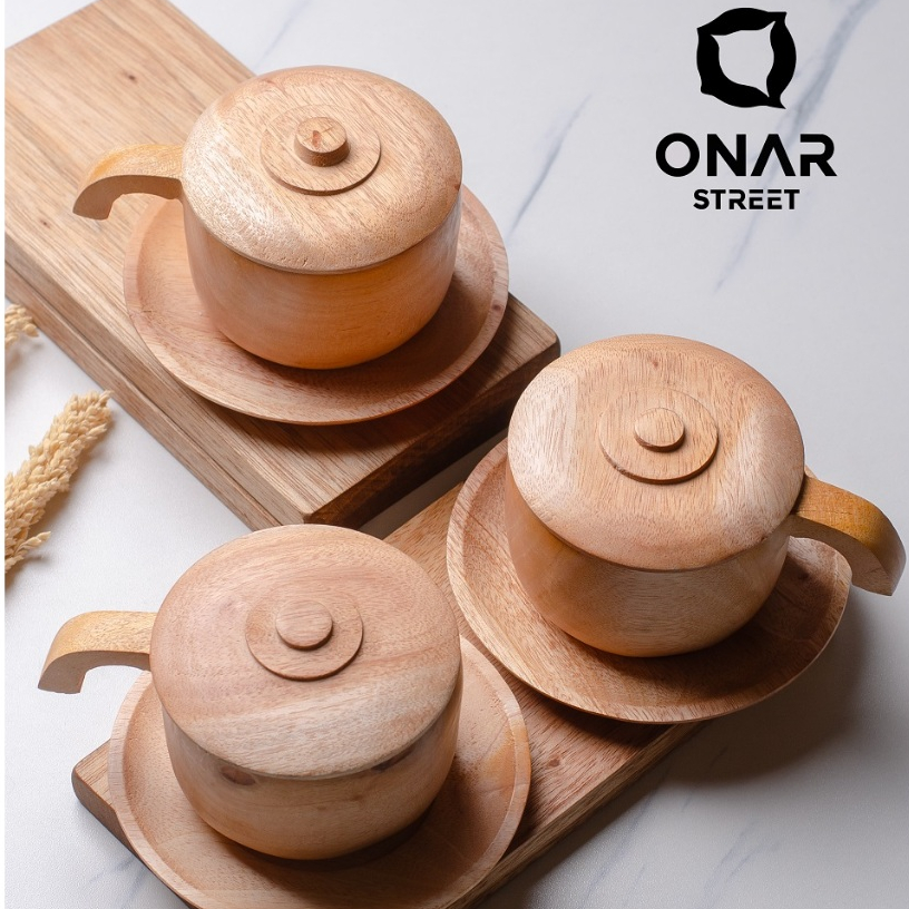 Gelas Set Kayu / Gelas Camping Kayu Premium Set Tatakan Tutup