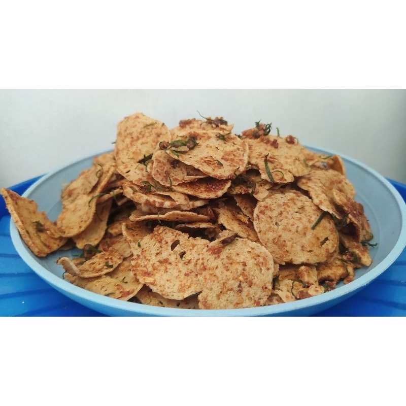 

Keripik Basreng / keripik Baso goreng Daun Jeruk berat 70g/100g/250g.