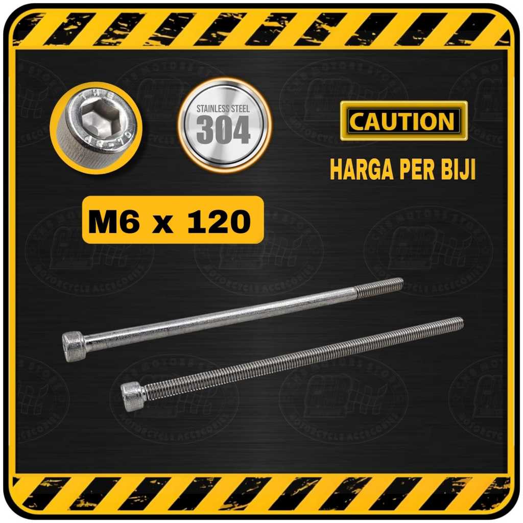 BAUT L STAINLESS M6 X 120 M6X120 SETARA BAUT KUNCI 10 PANJANG 120 MM 12 CM