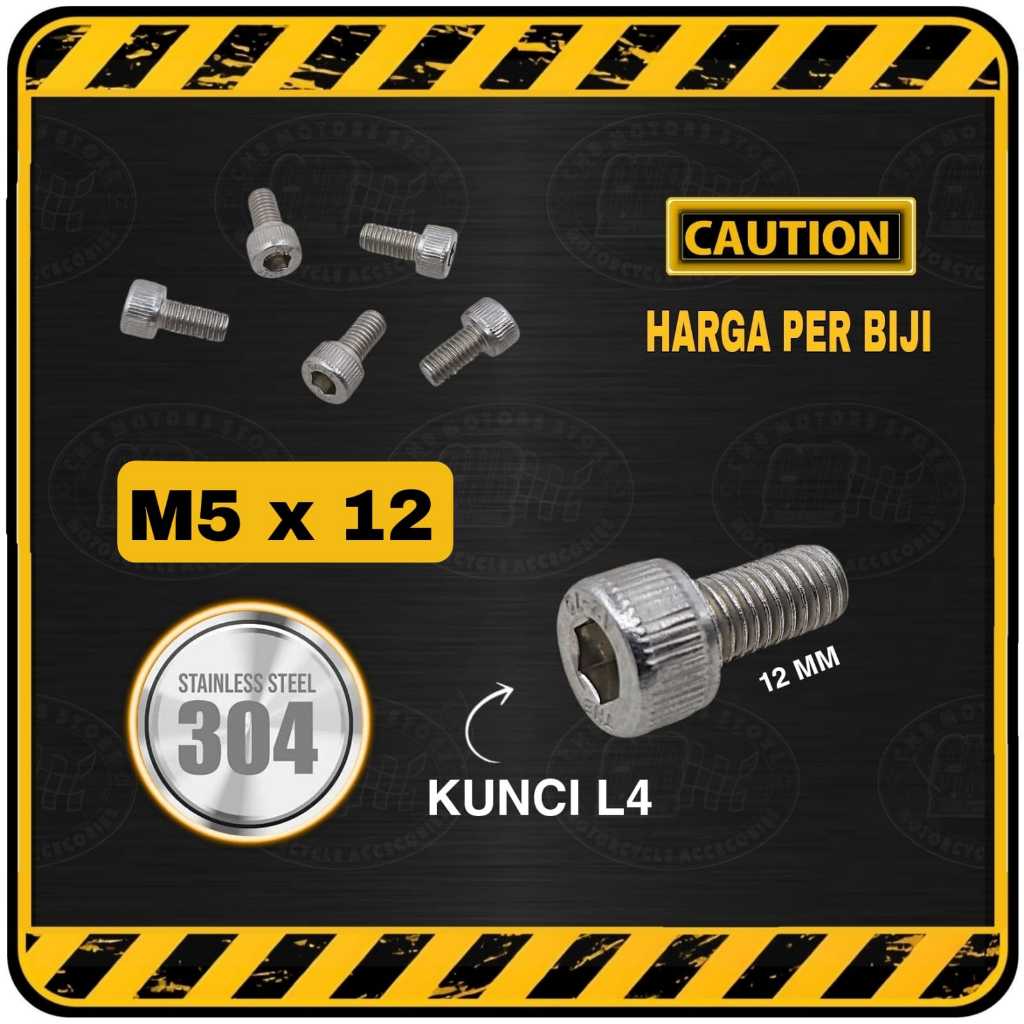 Baut L STAINLESS M5 x 12 || M5x12 ( Setara Baut Kunci 8 | Panjang 12 mm / 1,2 cm )