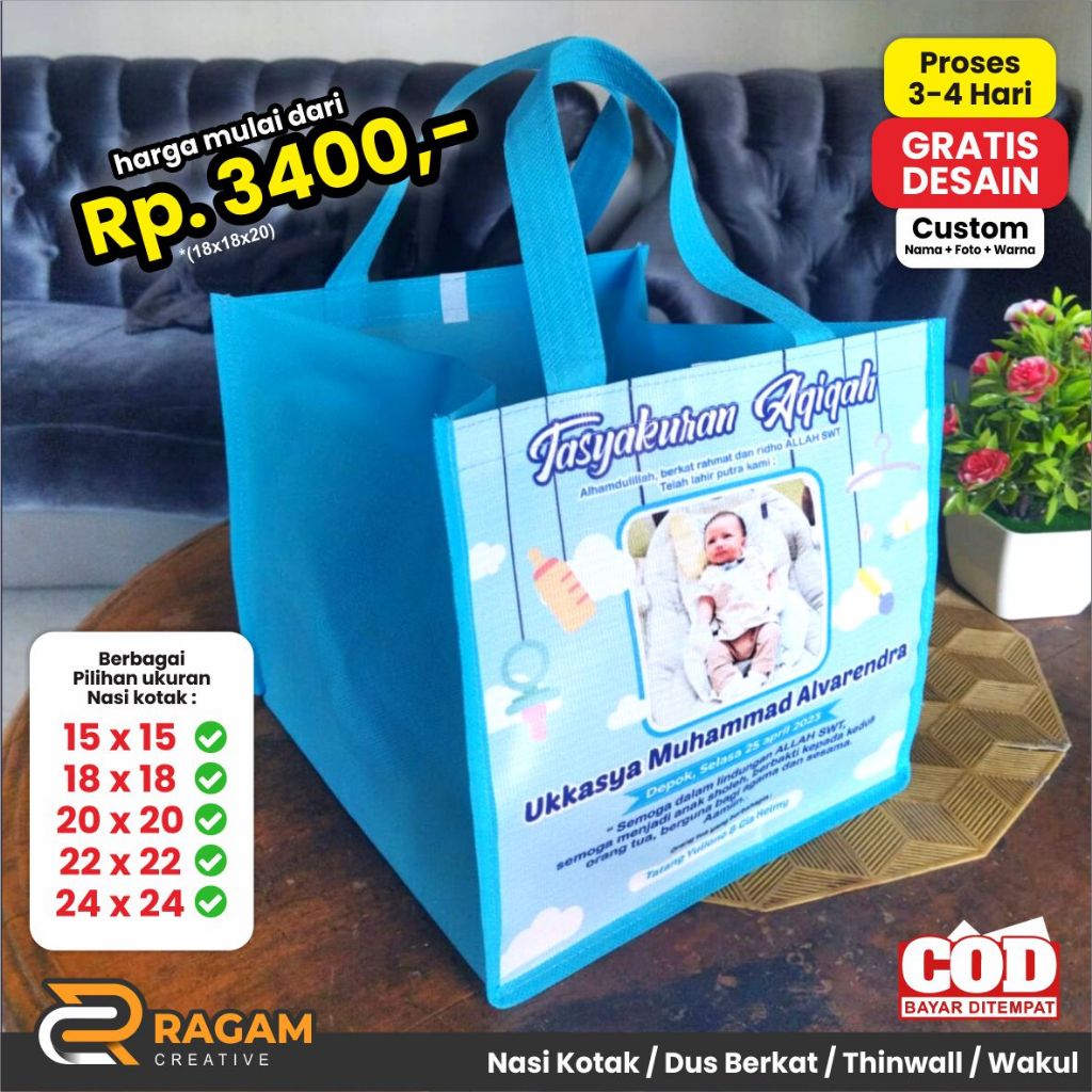 

Tas Aqiqah Nasi Kotak 20x20 22x22 24x24 Berbagai Macam Ukuran Custom / Tas Souvenir Dos Berkat Gratis Desain Jumbo / Souvenir Aqiqah / Goodie Bag Aqiqah / Tas Spunbond Custom Aqiqah