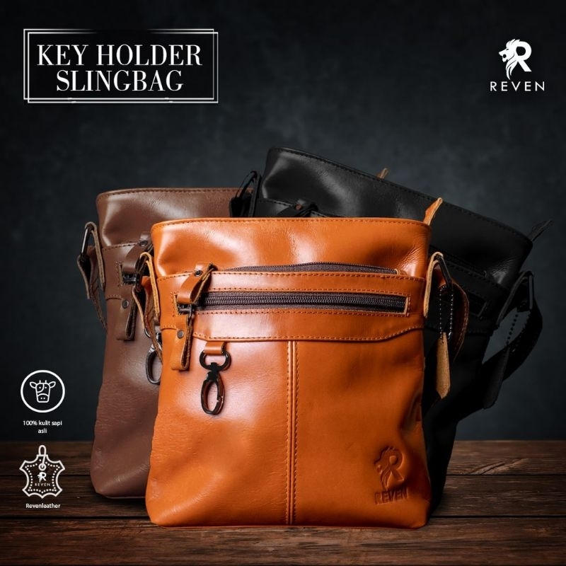 Tas Selempang Pria Kulit Asli Reven Key Holder Sling Bag