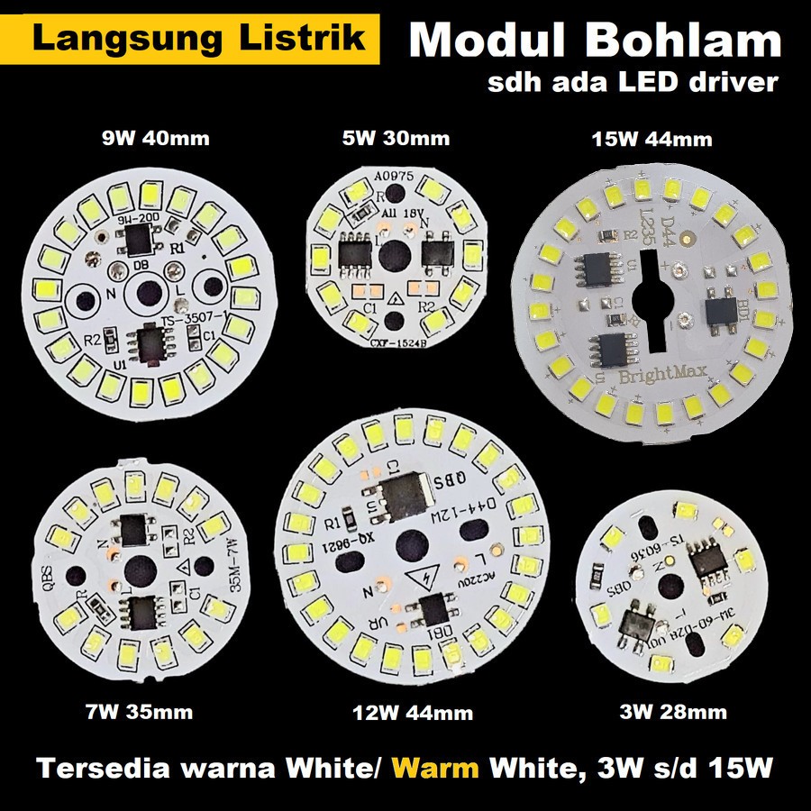 Modul Bohlam Lampu LED AC SMD 5W White Putih PCB Aluminium 30mm