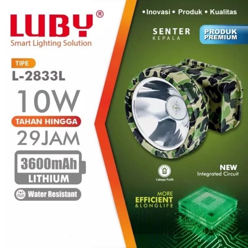 senter kepala luby 10w L-2833L (cahaya putih)