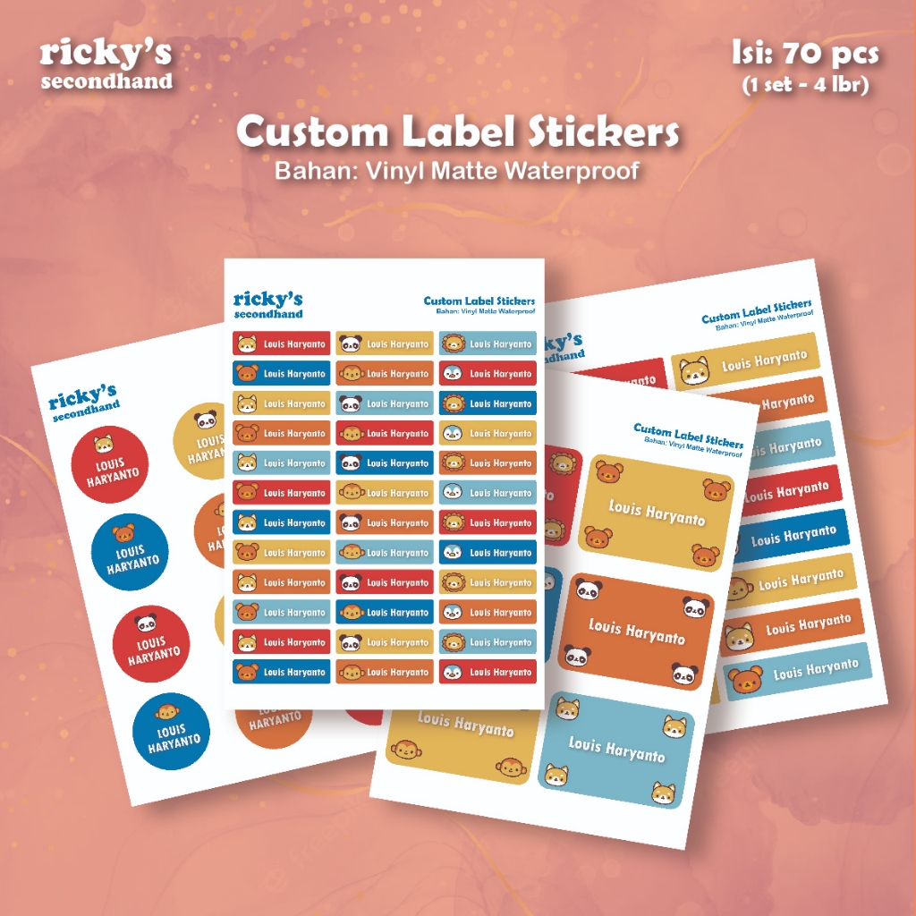 

70 pcs Stiker Label Nama Waterproof - Animal Set