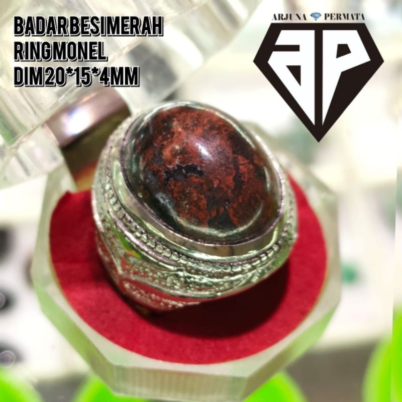 CINCIN BATU BADAR BESI MERAH NEMPEL MAGNET RING ALPAKA SUPER