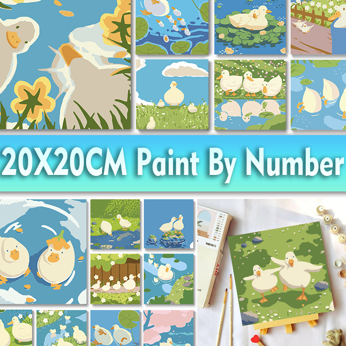 

Terkini Paint By Number 20x20cm DIY Paint Kit with Frame Digital Painting Duck Series Stock Banyak