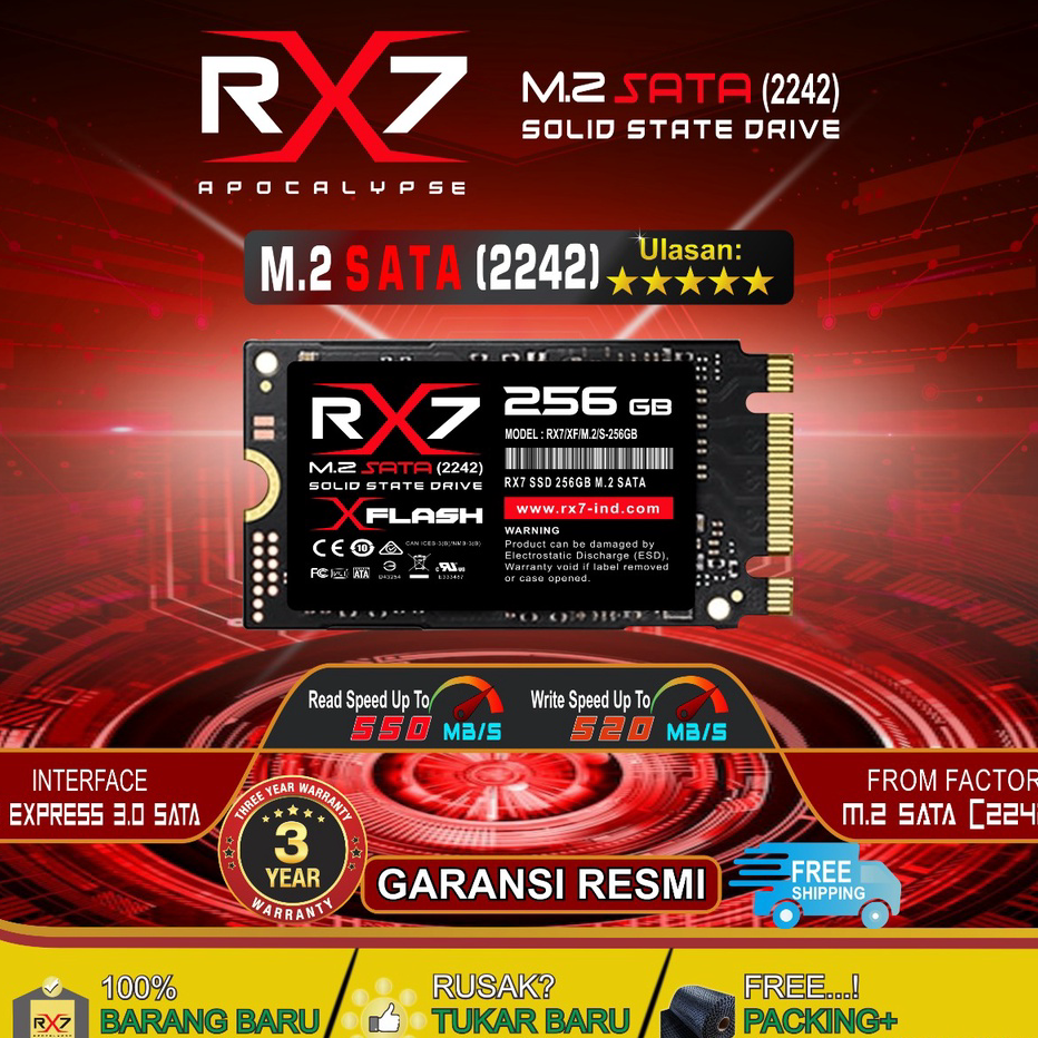 Ready SSD RX7 M2 SATA 256GB 2242 M.2 SATA / M2SATA GARANSI RESMI 3 TAHUN