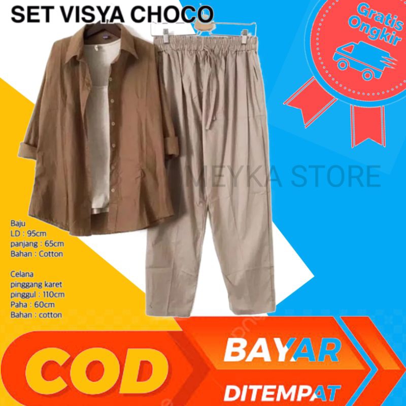 SET VISYA CHOCO / SETELAN VISYA CHOCO / KEMEJA DAN WANITA VISYA CHOCO / SET KEMEJA DAN CELANA / SETE
