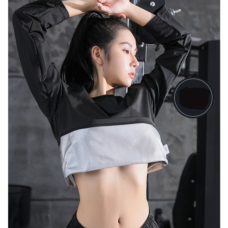 Baju Sauna Hot Shaper Korset Pembakar Lemak Gym Senam Olahraga Kaos Lengan Panjang Silver Pelangsing