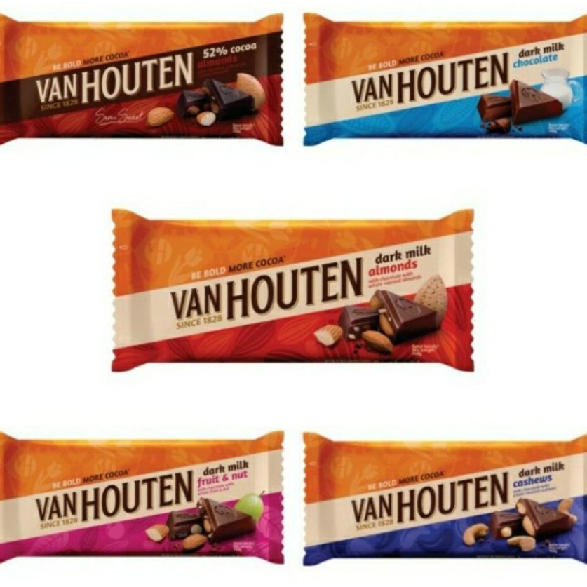 

Bayar Di Tempat Van Houten Dark Milk Chocolate - Cashew - Fruit Nuts - Almonds 40 gr Harga Promo