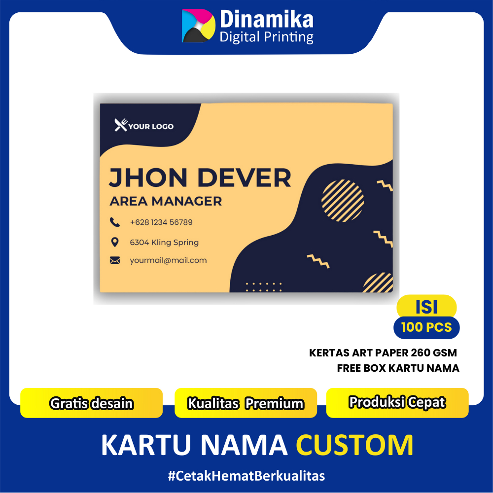 

Kartu Nama Custom Isi 100 pcs per Box / Name Card Art Paper 260 / Kartu Nama 1 Sisi Makassar