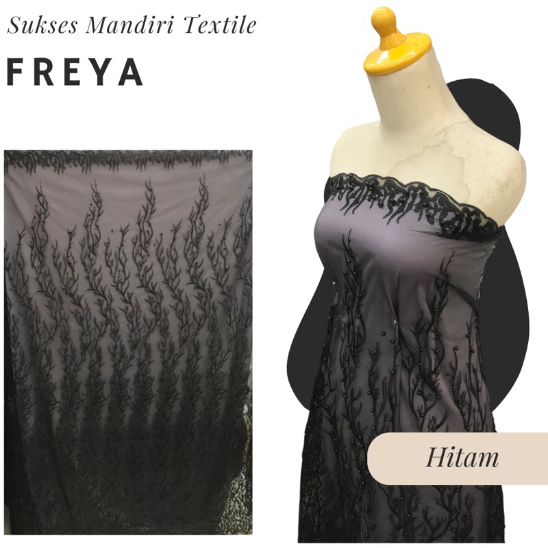 [FREYA] Kain Tulle Tile Brokat Ulir Cantik Mewah Warna Hitam | Harga ½ meter = 50 cm (Bahan Dress Br