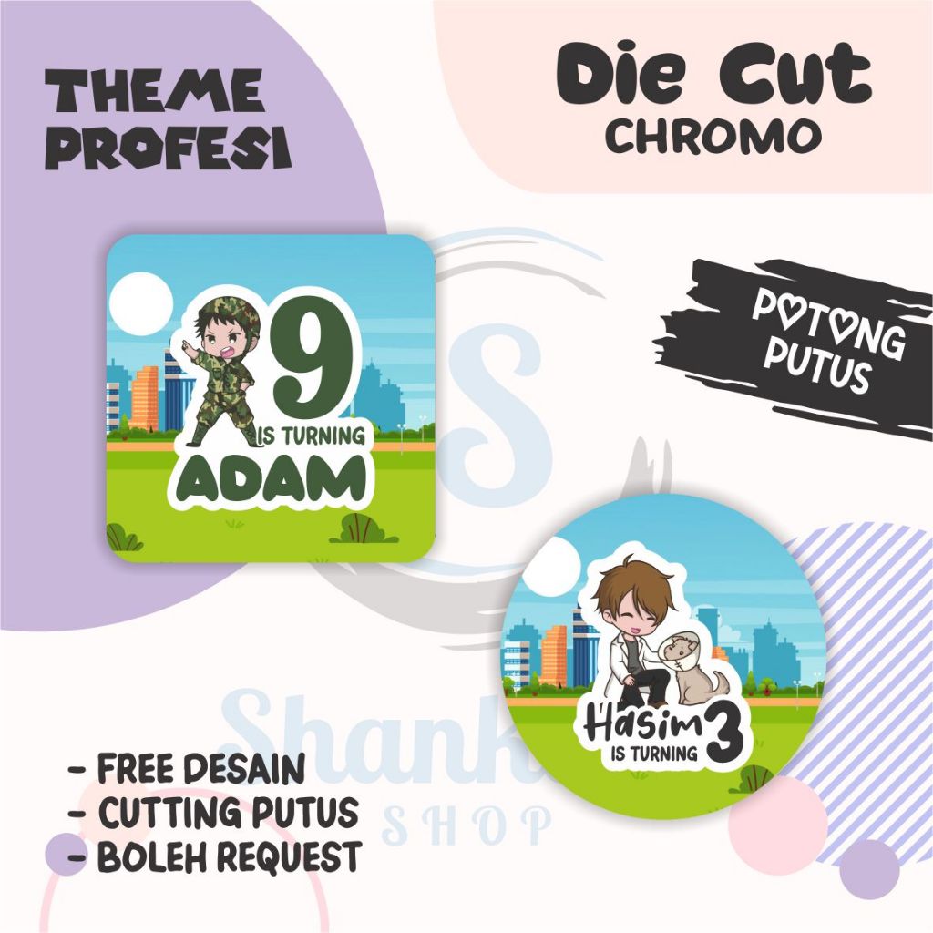 

Stiker Label Ulang Tahun THEME PROFESI / Stiker Ulang Tahun Bahan Chromo / Stiker Ultah Murah / Stiker Label Efek Hologram