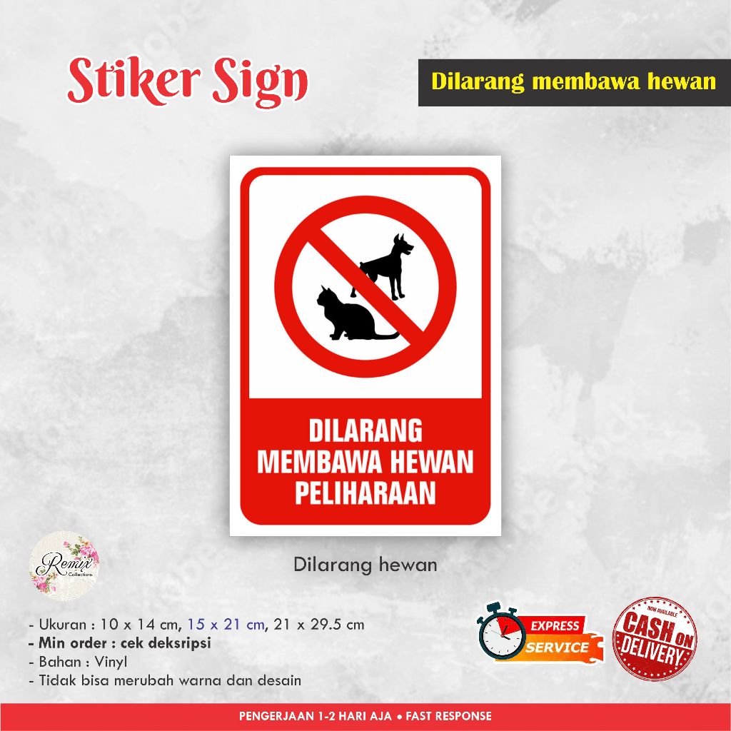 

STIKER SIGN DILARANG MEMBAWA HEWAN PELIHARAAN VINYL / STIKER PERINGATAN / SIGN LABEL / WARNING SIGN