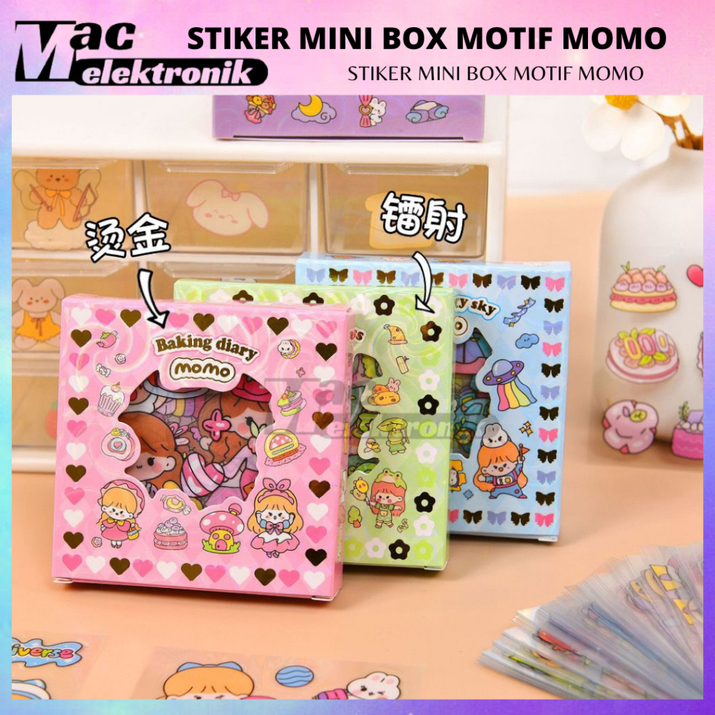 

MOMO MINI Sticker Box Jurnal Dekorasi DIY Stiker Korea Deco Lucu Anti Air Aesthetic PVC Isi 100