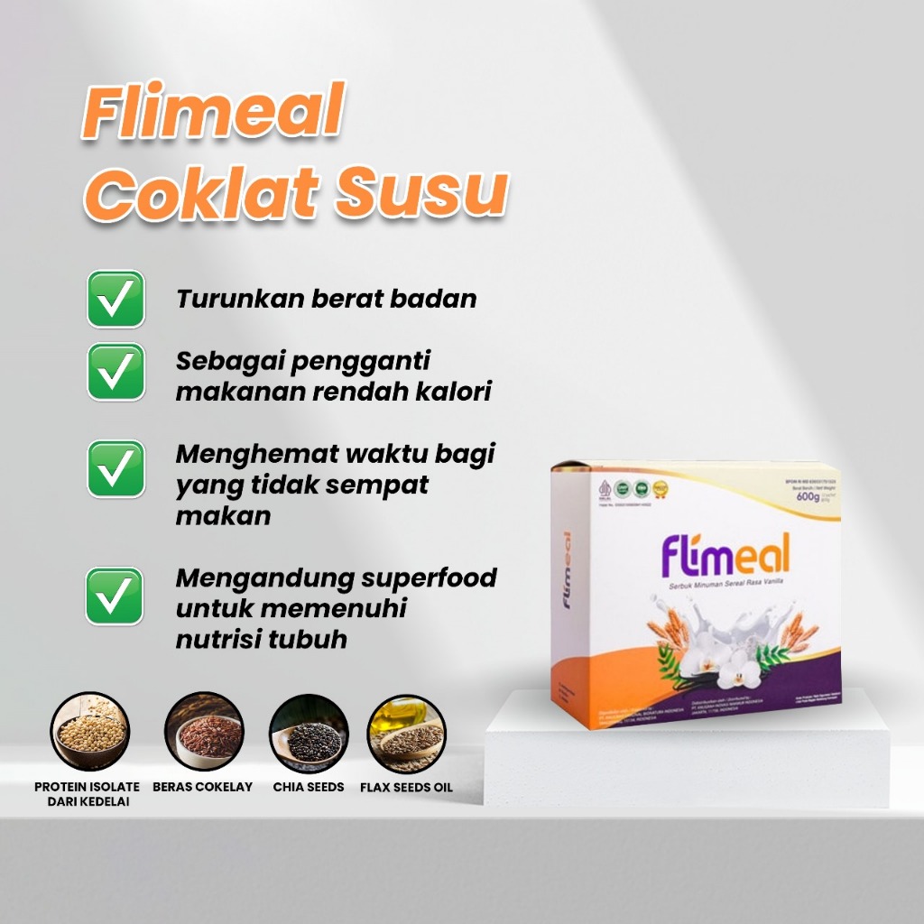 

Flimeal Meal Replacement - 1 Box (isi 12 sachet) - Coklat Susu - Flimeal box